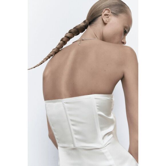 STRAIGHT NECK UNDERWIRE MINI DRESS. FRONT WRAP DETAIL WITH RUCHING. SIDE HIDDEN - Picture 6 of 10